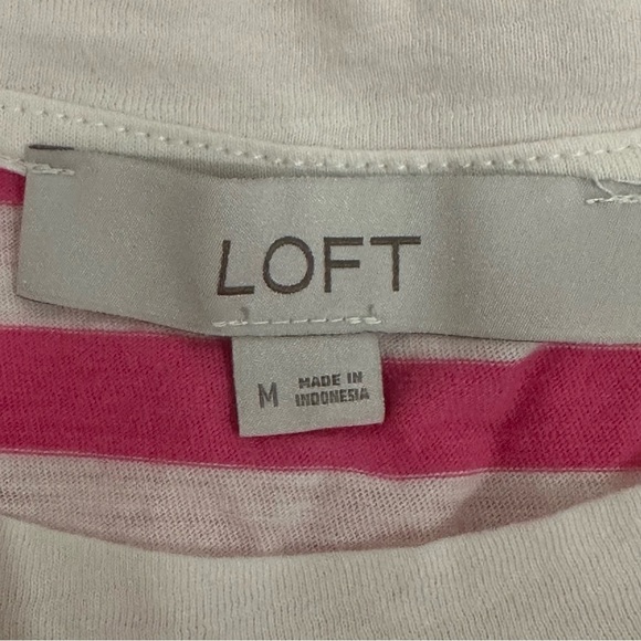 Loft Heart Stripe Long Sleeve Everyday Tee Shirt Pink White - Picture 6 of 7